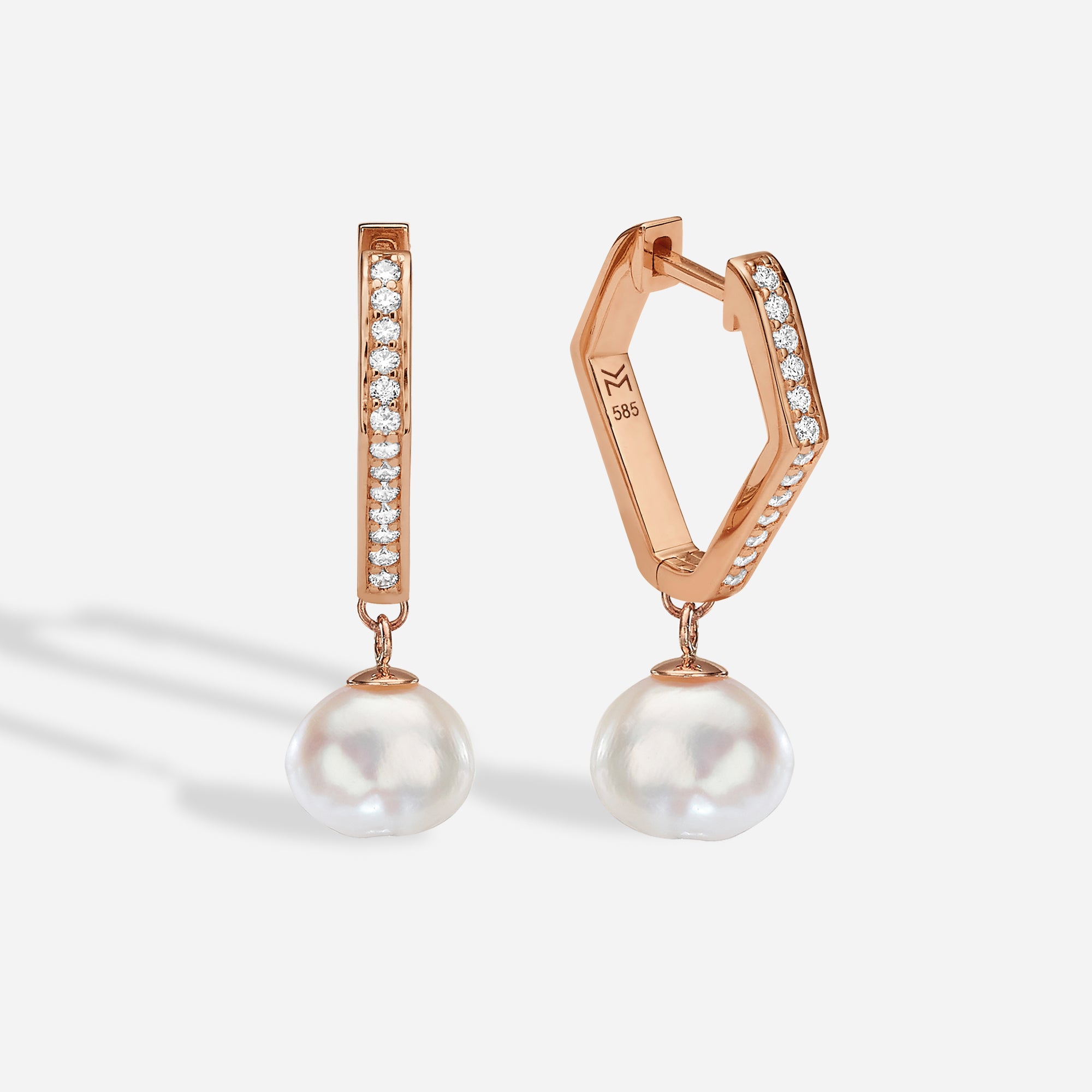 Pearl Octagon Pave Huggies | Huggies