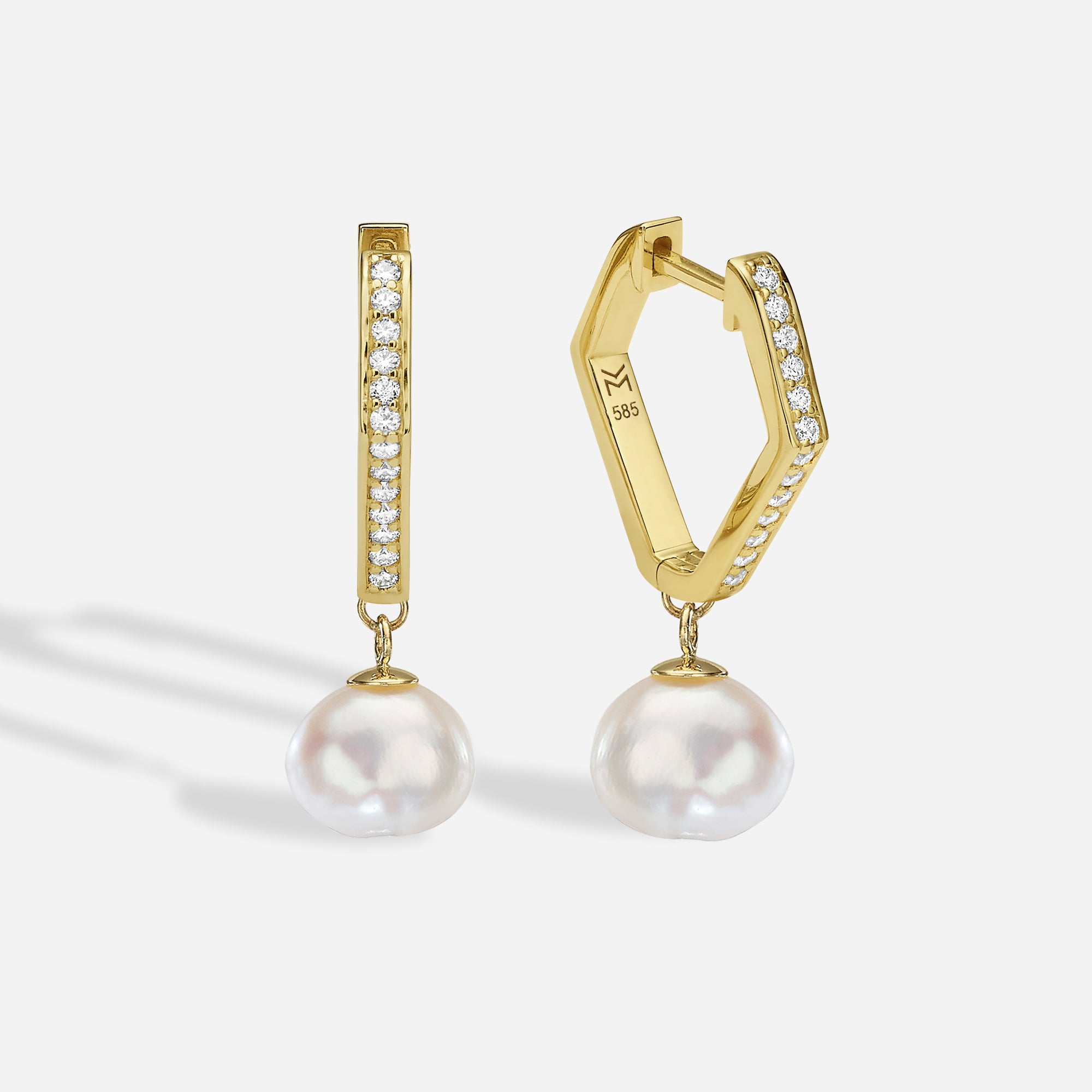 Pearl Octagon Pave Huggies | Huggies