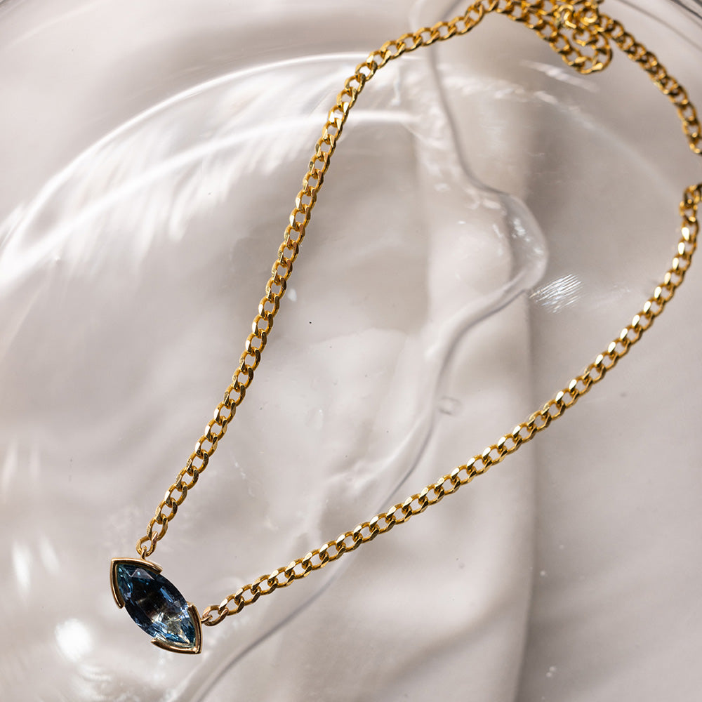The Kiss Necklace | Marquise Aquamarine Stone