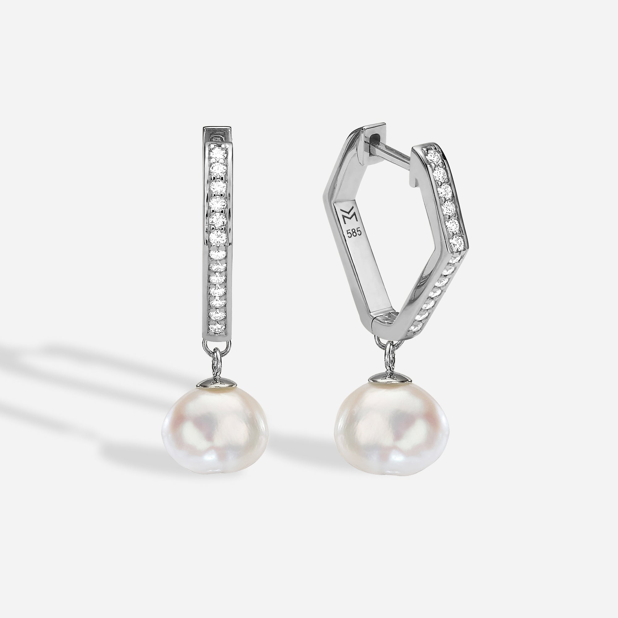 Pearl Octagon Pave Huggies | Huggies