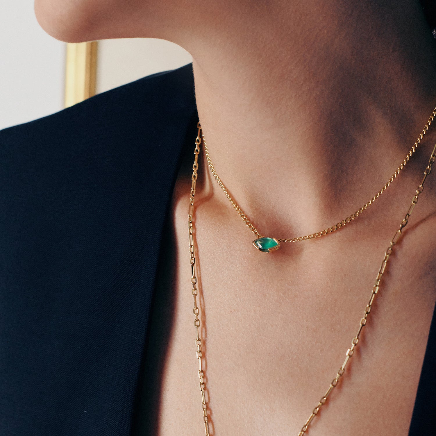 The Kiss Necklace | Marquise Emerald Stone