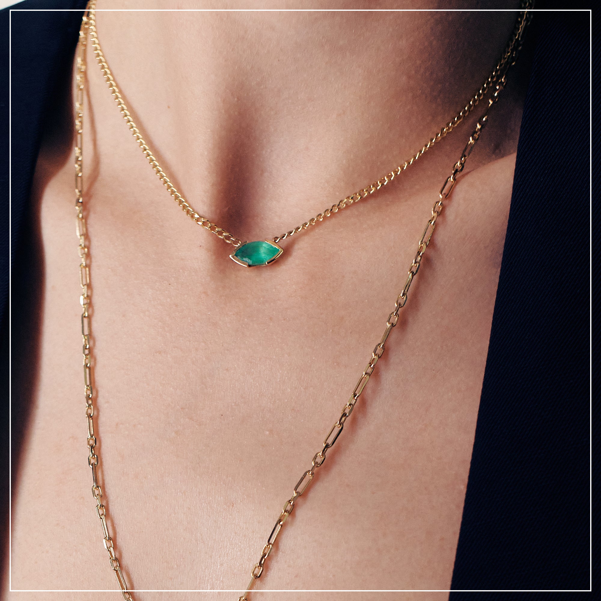 The Kiss Necklace | Marquise Emerald Stone