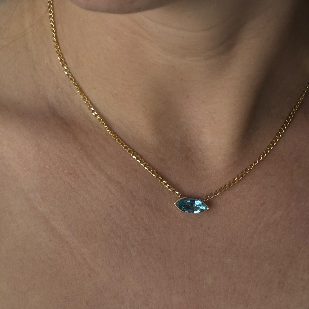 The Kiss Necklace | Marquise Aquamarine Stone