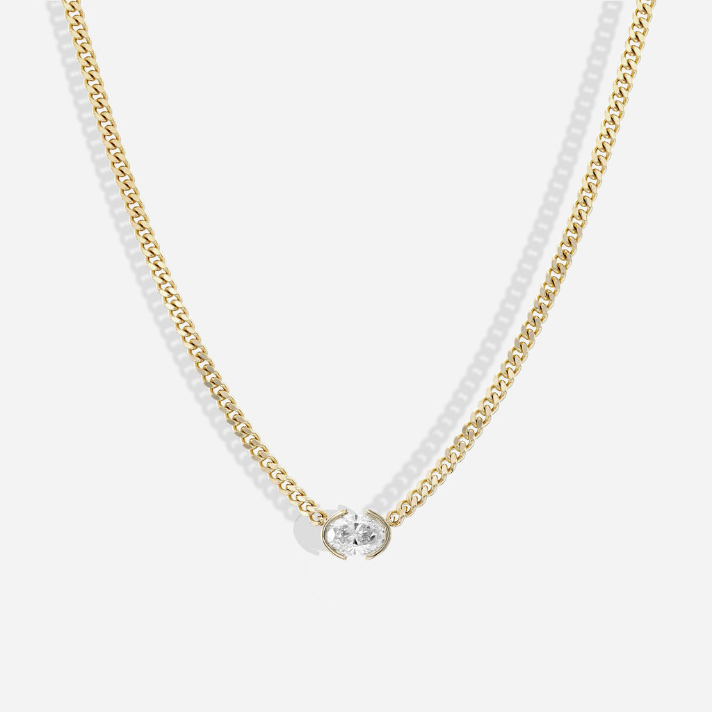 The Kiss Necklace | Horizontal Oval Diamond
