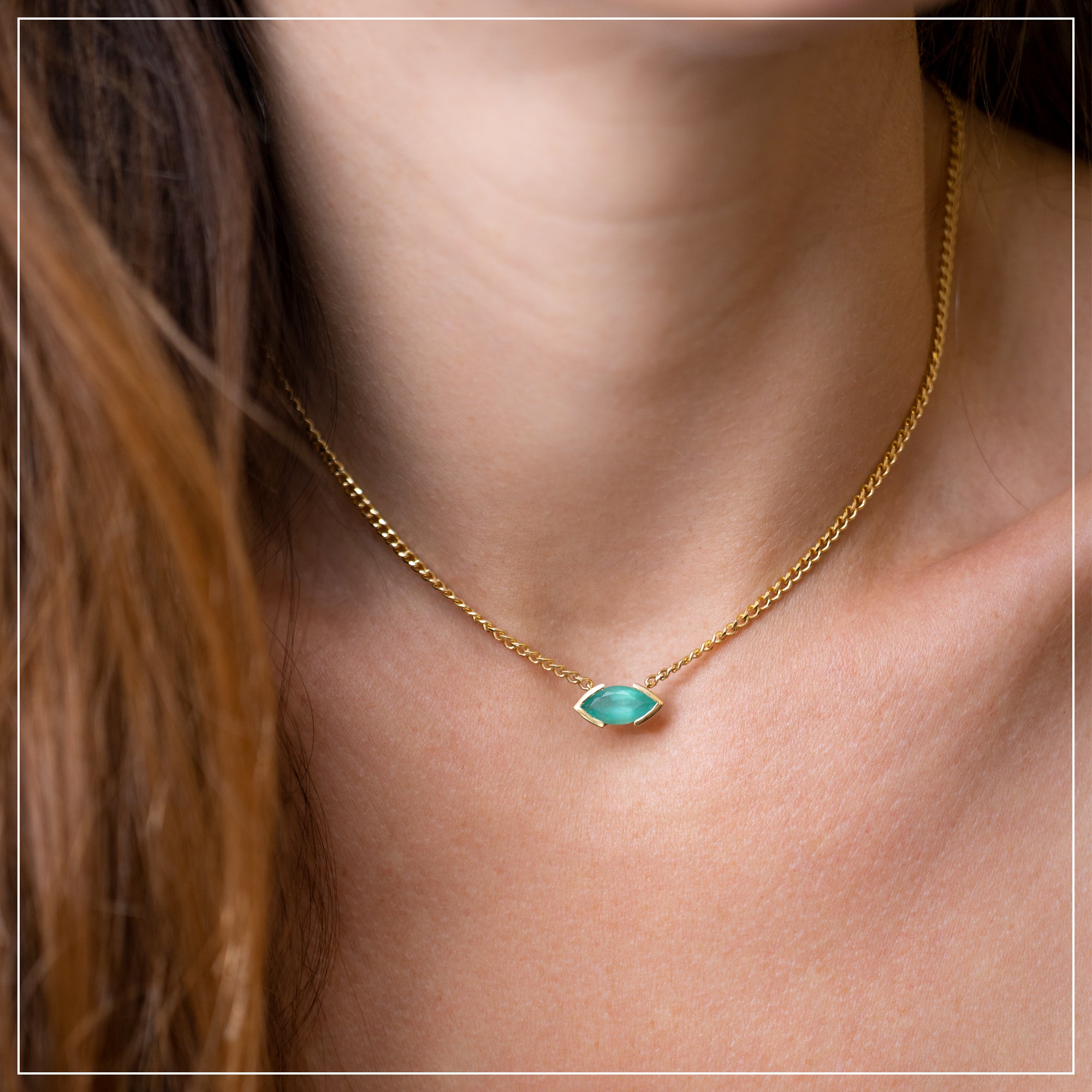 The Kiss Necklace | Marquise Emerald Stone