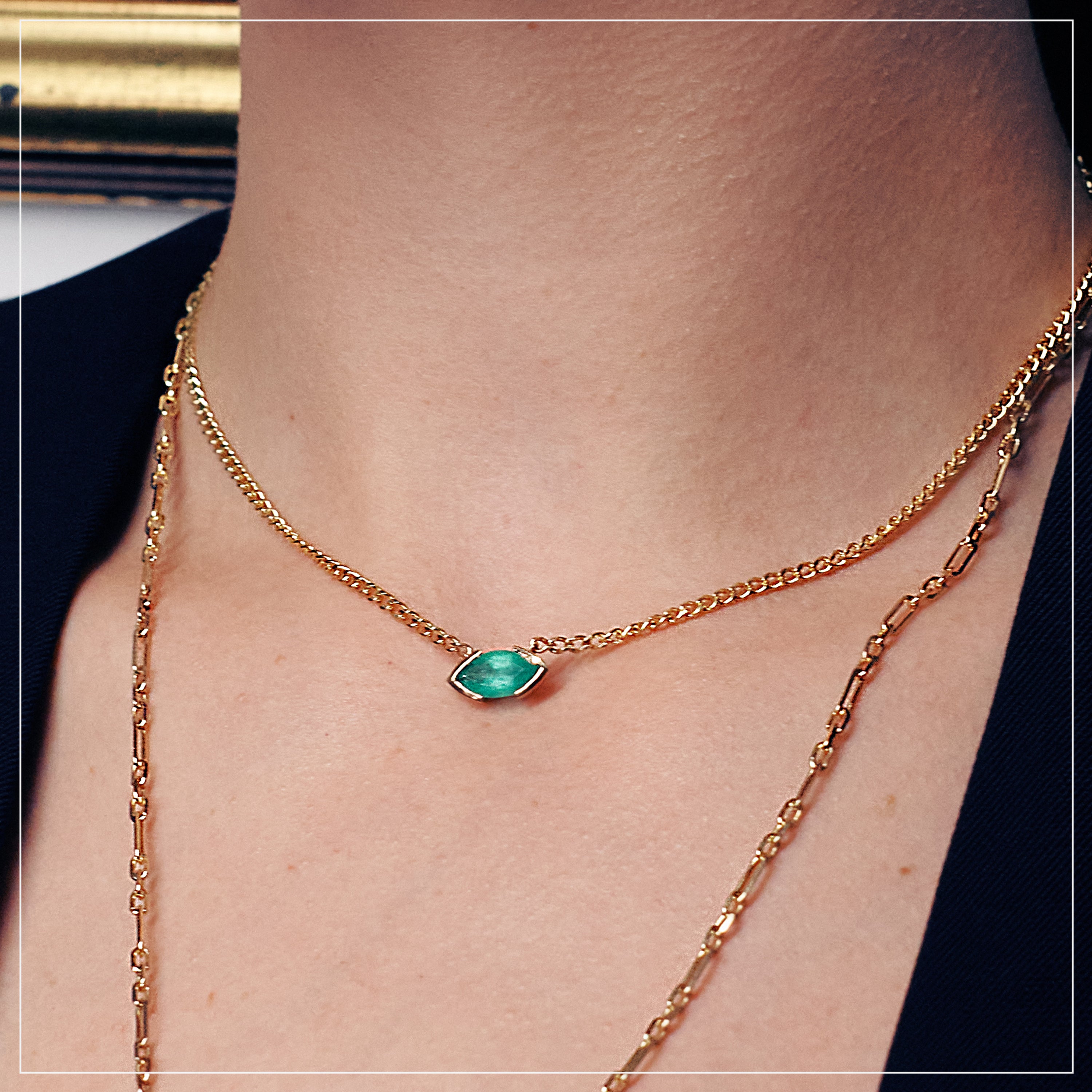 The Kiss Necklace | Marquise Emerald Stone